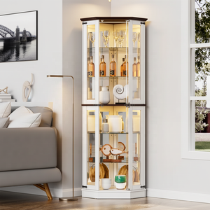 Vitrine d'angle moderne de luxe blanche avec porte en verre, étagère à <span class=keywords><strong>vin</strong></span> LED, présentoir pour objets de collection, mobilier de bar à domicile, salon - Product Image 2