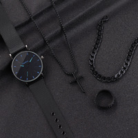 Ensemble de Bijoux Homme Mode 3 Pièces Hip Hop, Chaîne Cubaine, Collier Croix, Bracelet et Bague, Plaqué Or en Alliage