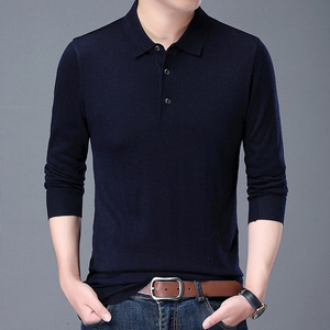 Autunno inverno esplosioni di <span class=keywords><strong>lana</strong></span> da <span class=keywords><strong>uomo</strong></span> per maglione <span class=keywords><strong>Polo</strong></span> tinta unita bavero lavorato a maglia camicia a fondo sottile formale per papà di mezza età - Product Image 3