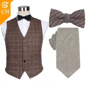 Newest Style Manufacturer Men Suit Vest Hot Selling Plaid Checked Design Waistcoat Customize High Quality Wool Waistcoat Vest