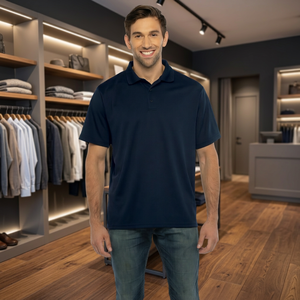 Polo à manches courtes pour homme, bleu marine uni, 100% polyester, tricot piqué respirant, style décontracté, coupe classique - Product Image 3