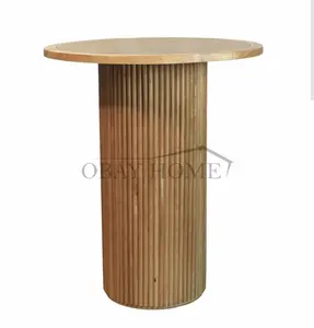 Trending style round cocktail table solid wood event furniture rental fluted round table wooden bar table for wedding