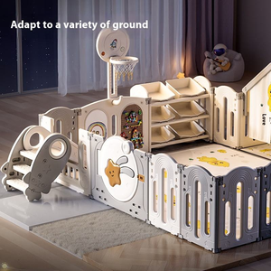 คอกกั้นเด็กแบบพลาสติกดีไซน์ทันสมัยสำหรับใช้ในบ้าน พร้อมรั้วป้องกันเด็กและแผ่นรองคลาน - Product Image 2