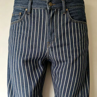 Tissu denim brut jacquard lavé à rayures étroites, tissé, teint uni, pour pantalons, jeans, vestes, combinaisons, sacs, chaussures, chapeaux