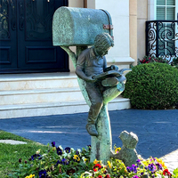Décoration de jardin, statue de chien en bronze coulé sur mesure, style moderne antique, taille réelle, garçon lisant un livre, boîte aux lettres