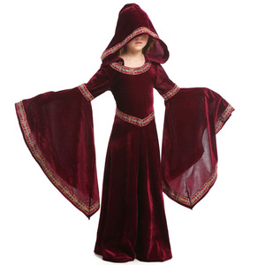 Costume de vampire médiéval bordeaux pour filles avec capuche pour Halloween - Product Image 4