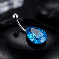 Vente en gros de piercings de nombril sexy en forme de grosse goutte d'eau, en acier inoxydable serti de diamants et de pierres CZ
