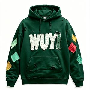Hoodie Homme Oversize Vintage Épais Délavé Coupe Courte Effet Usé Broderies Appliquées Logo Personnalisé - Product Image 2