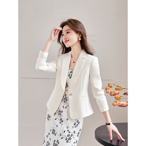 Women's Lapel Blazer Slim Fit Solid Color Short Top Elegant Suit Spring Autumn Style - Product Image 2
