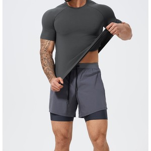 T-shirt de sport vintage en polyester pour homme et femme, musclé, à manches courtes, pour l'entraînement en plein air, le basketball, la course à pied, avec logo sur le devant - Product Image 1