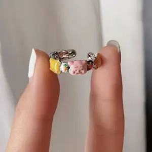 2023 조정 가능한 달콤한 귀여운 작은 곰 반지 여는 곰 반지 여성을위한