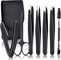 Kit de Herramientas para el Cuidado de Cejas Flyhigh FH479 de Acero Inoxidable Hecho a Mano de Calidad Premium, Pinzas de Punta Inclinada y Afilada, Tijeras