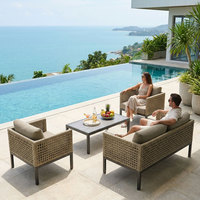 Kommerzielles Zeitgenössisches Aluminium-Garten-Lounge-Set Wasserbeständiges Olefin Tiefsitz-Seilsofa für die Terrasse