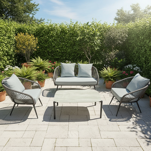 Ensemble de chaises de jardin modernes en aluminium et acier, <span class=keywords><strong>petit</strong></span> ensemble de canapés de jardin en rotin pour <span class=keywords><strong>salon</strong></span> de resort - Product Image 1