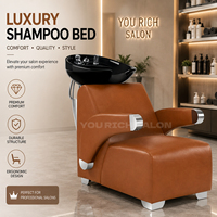 Fauteuil de lavage en cuir haut de gamme, lit de lavage ergonomique, station de lavage de cheveux durable pour salon de coiffure professionnel, barbier, spa