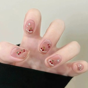 Lot de 10 faux ongles courts œil de chat cerise faits à la main, à pression, sensation premium, logo personnalisable - Product Image 3