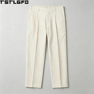 Custom <b>Pleated</b> Straight Leg Pants <b>Men</b> Chino Tailored Dress <b>Trousers</b> <b>Double</b> Pleat Relaxed Fit Business Casual Wholesale Bulk - Product Image 3