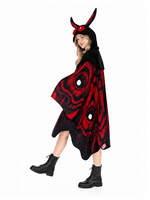 Cape à capuche Mothman d'horreur de haute qualité, costume imprimé ailes de papillon rouge et noir, cape de jeu de rôle pour femmes pour carnaval et Halloween