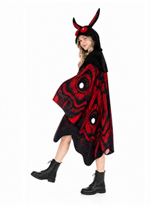 Mantello con Cappuccio Mothman di Alta Qualità, Costume con Ali di Falco Stampate Rosso e Nero, Mantello per Carnevale e Halloween per Donne - Product Image 3