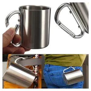 Tırmanma taşınabilir Metal seyahat yürüyüş kamp kupa paslanmaz çelik karabina kolu ile içme fincan