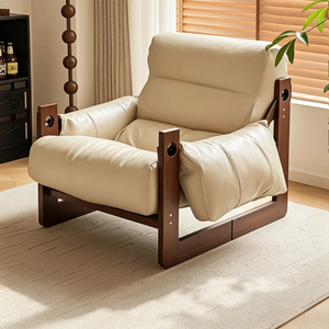 Poltrona Reclinabile Tenghang Mid Century Jersey Island <span class=keywords><strong>con</strong></span> Struttura in Legno Massello e Rivestimento in Pelle, <span class=keywords><strong>Divano</strong></span> Singolo per Soggiorno, Camera da Letto, Arredamento Casa - Product Image 3