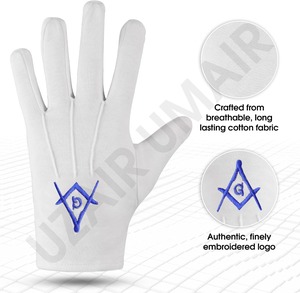 Gants maçonniques blancs brodés Uzair Umair Masonic Shriner Symbol 100% coton, grande taille, à vendre - Product Image 5
