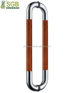 Best Selling hardware satin 304 stainless steel With wood Hotel main door handle handle for frameless sliding shower glass door