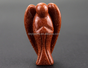 Nouvelle arrivée 1.5 pouces petit <span class=keywords><strong>goldstone</strong></span> pierres précieuses cristal ange figurines à vendre - Product Image 4