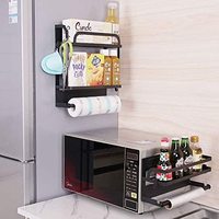 Organisateur de support à épices magnétique, 2 niveaux, étagère de rangement, avec porte-serviettes en papier et crochets amovibles, pour réfrigérateur