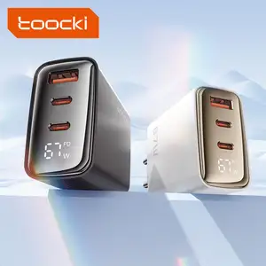 מטען USB רב יציאות Toocki - טעינה מהירה של 67W עם תצוגה דיגיטלית לטלפון, מחשב נייד, טאבלט - טכנולוגיית Gan