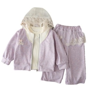 Ensemble de vêtements pour filles en dentelle exquise, 3 pièces, tenue décontractée douce et confortable pour le printemps, l'automne, à porter tous les jours - Product Image 5