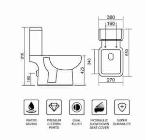 WC en céramique deux pièces à double chasse, jet siphonique, abattant à fermeture douce, à poser au sol, économie d'eau, rapide, pour salle de bain, école, style Marvel moderne - Product Image 2