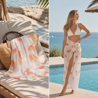 Pañuelo de Playa Ligero de Poliéster para Mujer con Estampado de Hojas de Ginkgo, Tipo Pareo y Sarong