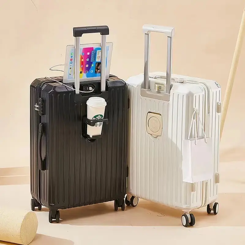 Ensemble de bagages intelligents 20/24 pouces avec porte-gobelet et port USB avec roue rotative à 360 degrés, idée cadeau bagage à main PC rigide