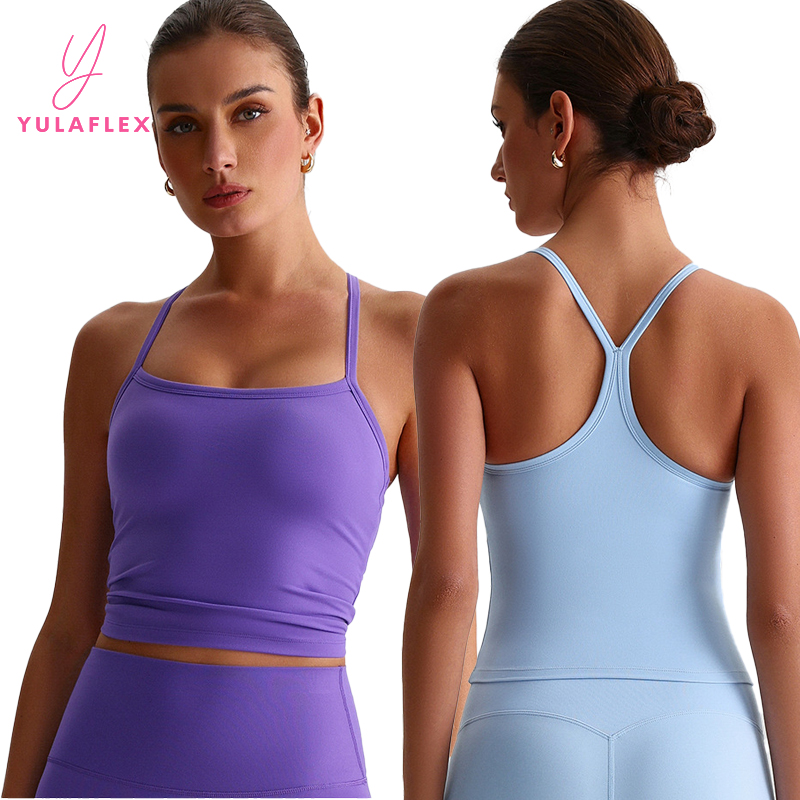 2025 Trendy Women Workout Yoga Tops With Build In Bra High Quality Cropped Sports Bra Running Sleeveless T Shirts