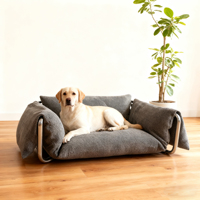 Nouveau modèle 2025 : Canapé carré en plastique pour animaux de compagnie – Tissu anti-griffures amovible et lavable – Lit portable pour chiens et chats – Emballage personnalisable en carton