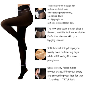 Nouveaux collants de maintien de forme semi-transparents d'hiver avec bande de compression, leggings de contrôle du ventre, leggings de mise en forme à une couture, leggings en polaire tendance - Product Image 3