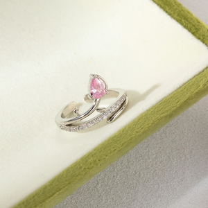 Bague en Zircon Tulipe Goutte d'Eau en Argent et Or pour Femme, Bijou de Fiançailles Tendance, Motif Floral, Insertion Sans Fin - Product Image 4