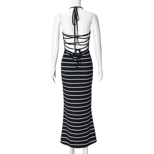 Vestido Halter a Rayas con Espalda Descubierta y Cordones, Estilo Europeo y Americano, de Alta Elasticidad, Moda Sencilla de Verano 2026 para Mujer - Product Image 6