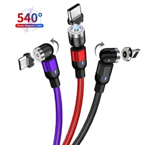 360 540 Degree Rotation Head Cell Phone Nylon Braided Fast Charging Magnet Micro Charger Type C V8 USB Magnetic CableためiPhone