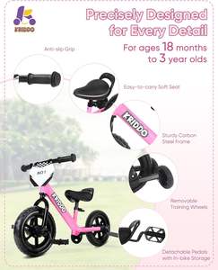 KRIDDO Vélo d'équilibre rose 2 en 1 Tricycle pour tout-petits Pédales détachables <span class=keywords><strong>Roues</strong></span> d'entraînement escamotables pour enfants de <span class=keywords><strong>18</strong></span> <span class=keywords><strong>mois</strong></span> <span class=keywords><strong>3</strong></span> ans DIY - Product Image 5
