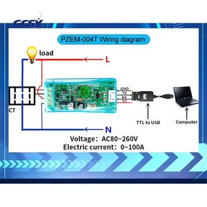 Compteur d'énergie électrique monophasé <span class=keywords><strong>PZEM</strong></span> <span class=keywords><strong>004T</strong></span> Wattmètre Kwh TTL Modbus-RTU 220V 32A/63A/100A Volt Amp Fréquence - Product Image 3