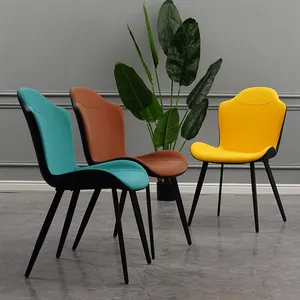 Custom breathable sponge upholstered modern furniture PU leather dining chair with metal leg
