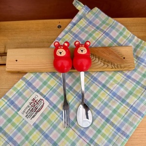 Juego de tenedor y cuchara de madera y acero inoxidable con diseño de manzana para bebés de 0 a 12 meses, utensilios de alimentación con dibujos animados. - Product Image 4