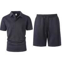 Ensemble décontracté d'été 2 pièces pour homme, texture jacquard, polo à col rabattu et short à cordon de serrage, tenue de plage pour les vacances, vente en gros OEM