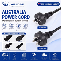 Kabel Daya Australia 2Pin/3Pin Tipe AS/NZS I 10A 250V 3x1.0mm2 Kabel PVC Disetujui SAA Peralatan Rumah Tangga Komputer OEM ODM Grosir