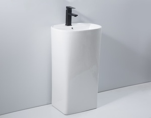Lavabo <span class=keywords><strong>colonne</strong></span> autoportant moderne à bords arrondis en céramique blanc brillant pour <span class=keywords><strong>salle</strong></span> <span class=keywords><strong>de</strong></span> <span class=keywords><strong>bain</strong></span> – Grande réduction - Product Image 1