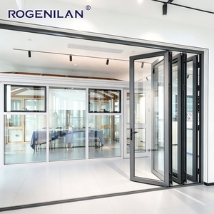 Portes pliantes accordéon en aluminium à double vitrage, fournisseur chinois Rogenilan, portes pliantes extérieures à vitrage Low-E - Product Image 1