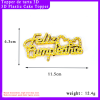 Fabrikpreis 3D Strass Plastik Feliz Cumpleaños Tortendekoration Herz Kristall Kursivschrift Spanische Geburtstagsdekoration Fiesta Party