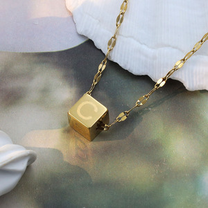 Cube Letter Titanium Steel Necklace For Women Gold Rose Gold Everyday Wear Geometric Pendant Fine Jewelry - Product Image 3